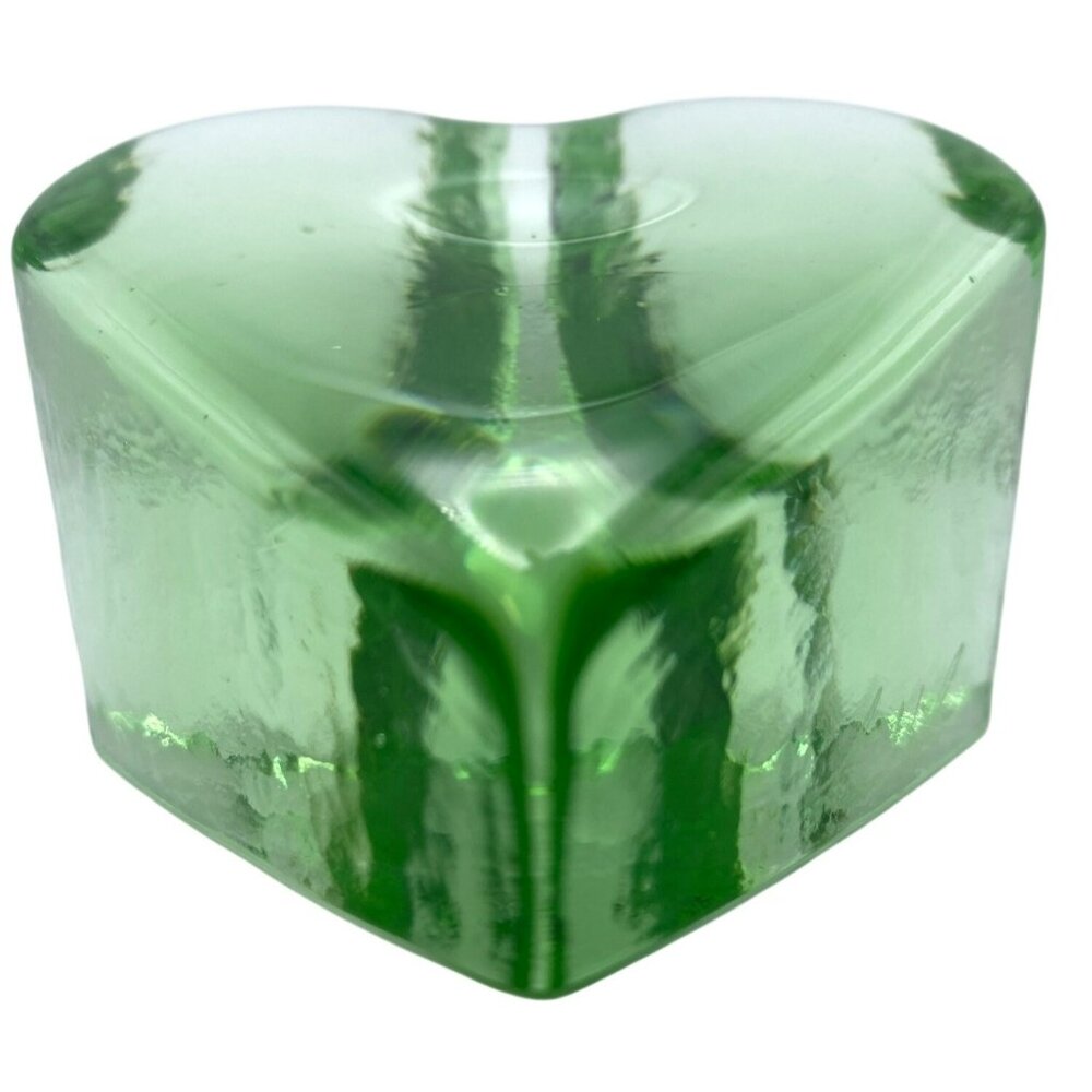 Fire & Light Green Celery Heart Paperweight Studio Art Glass SIGNED! - Picture 5 of 9
